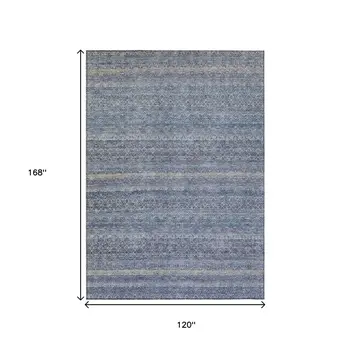 10' X 14' Blue And Sky Blue Striped Washable Indoor Outdoor Area Rug