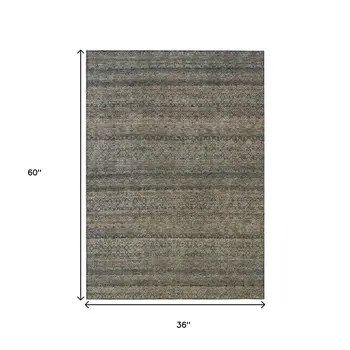 3' X 5' Chocolate And Gray Striped Washable Indoor Outdoor Area Rug