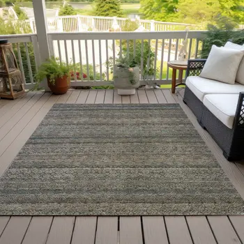 3' X 5' Chocolate And Gray Striped Washable Indoor Outdoor Area Rug