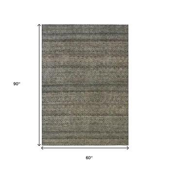 5' X 8' Chocolate And Gray Striped Washable Indoor Outdoor Area Rug
