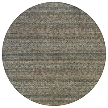 8' Chocolate And Gray Round Striped Washable Indoor Outdoor Area Rug