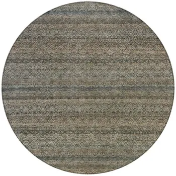 8' Chocolate And Gray Round Striped Washable Indoor Outdoor Area Rug