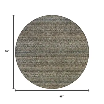 8' Chocolate And Gray Round Striped Washable Indoor Outdoor Area Rug