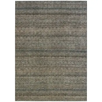 8' X 10' Chocolate And Gray Striped Washable Indoor Outdoor Area Rug