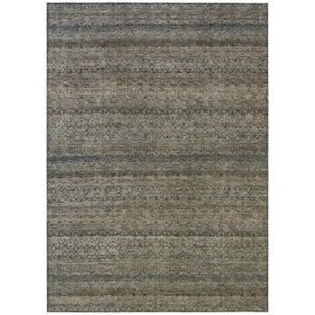 8' X 10' Chocolate And Gray Striped Washable Indoor Outdoor Area Rug
