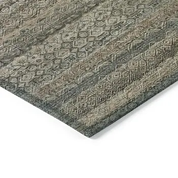 10' X 14' Chocolate And Gray Striped Washable Indoor Outdoor Area Rug