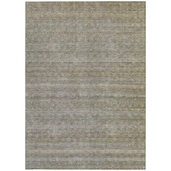 3' X 5' Khaki And Beige Striped Washable Indoor Outdoor Area Rug