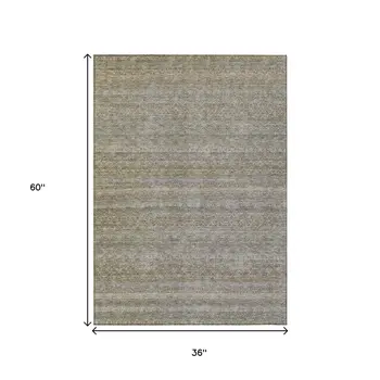 3' X 5' Khaki And Beige Striped Washable Indoor Outdoor Area Rug