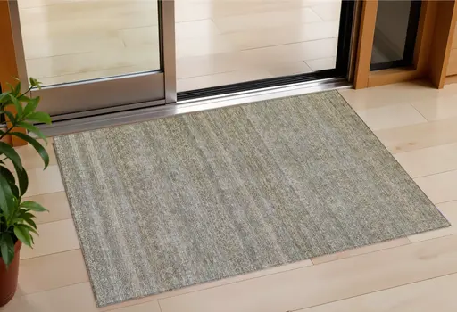 3' X 5' Khaki And Beige Striped Washable Indoor Outdoor Area Rug