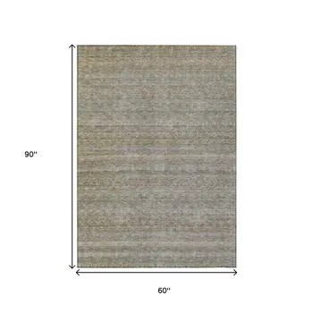 5' X 8' Khaki And Beige Striped Washable Indoor Outdoor Area Rug