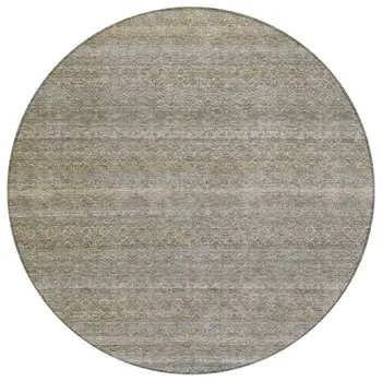 8' Khaki And Beige Round Striped Washable Indoor Outdoor Area Rug