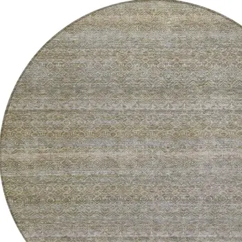 8' Khaki And Beige Round Striped Washable Indoor Outdoor Area Rug