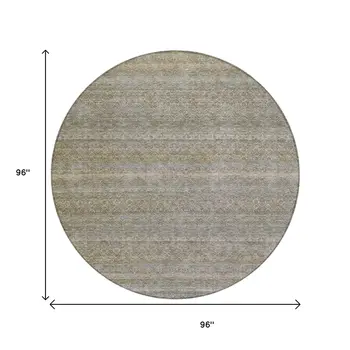 8' Khaki And Beige Round Striped Washable Indoor Outdoor Area Rug