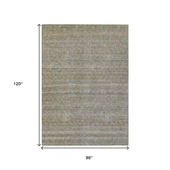 8' X 10' Khaki And Beige Striped Washable Indoor Outdoor Area Rug