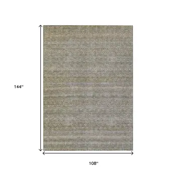 9' X 12' Khaki And Beige Striped Washable Indoor Outdoor Area Rug