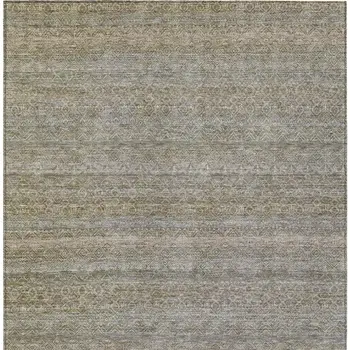 10' X 14' Khaki And Beige Striped Washable Indoor Outdoor Area Rug