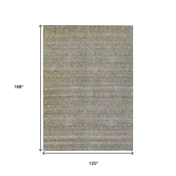 10' X 14' Khaki And Beige Striped Washable Indoor Outdoor Area Rug