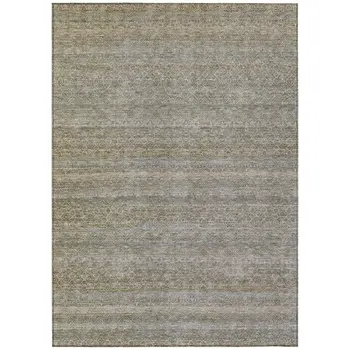 10' X 14' Khaki And Beige Striped Washable Indoor Outdoor Area Rug
