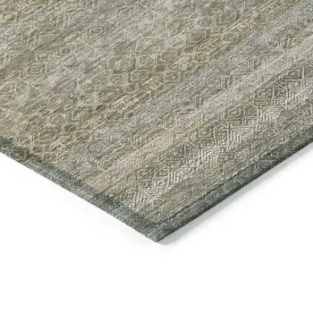 10' X 14' Khaki And Beige Striped Washable Indoor Outdoor Area Rug