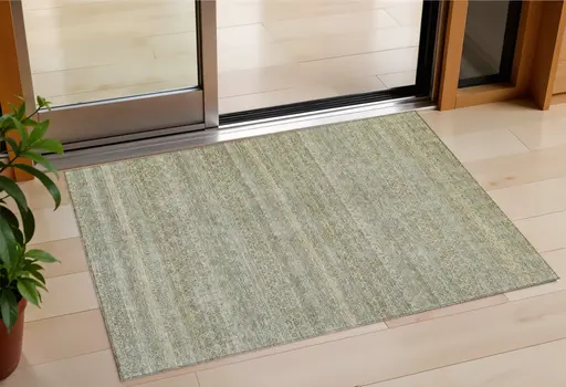 3' X 5' Linen And Beige Striped Washable Indoor Outdoor Area Rug