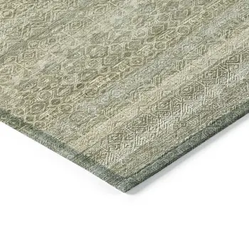 3' X 5' Linen And Beige Striped Washable Indoor Outdoor Area Rug