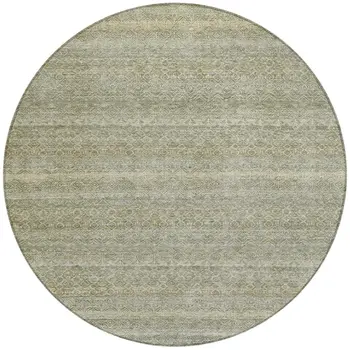 8' Linen And Beige Round Striped Washable Indoor Outdoor Area Rug