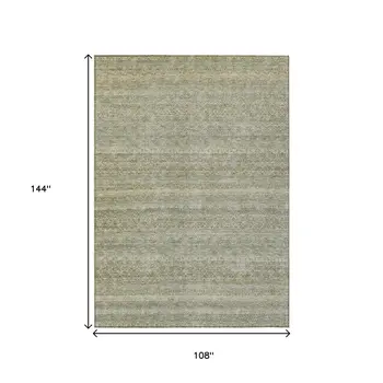 9' X 12' Linen And Beige Striped Washable Indoor Outdoor Area Rug