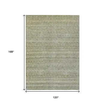 10' X 14' Linen And Beige Striped Washable Indoor Outdoor Area Rug