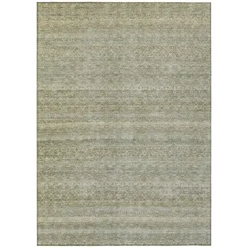10' X 14' Linen And Beige Striped Washable Indoor Outdoor Area Rug