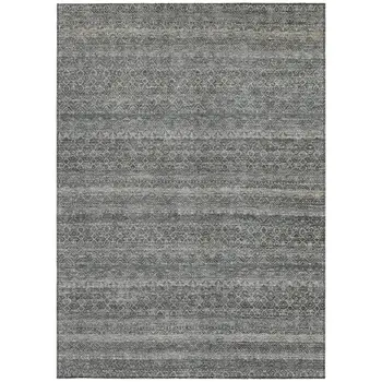 3' X 5' Pewter And Gray Striped Washable Indoor Outdoor Area Rug