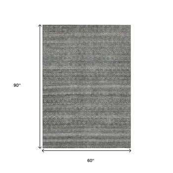 5' X 8' Pewter And Gray Striped Washable Indoor Outdoor Area Rug