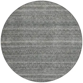 8' Pewter And Gray Round Striped Washable Indoor Outdoor Area Rug