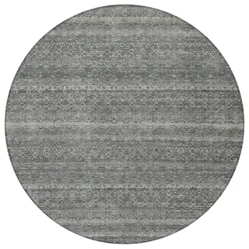 8' Pewter And Gray Round Striped Washable Indoor Outdoor Area Rug