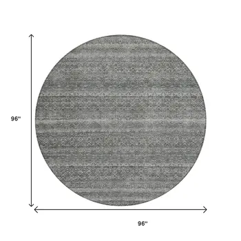 8' Pewter And Gray Round Striped Washable Indoor Outdoor Area Rug