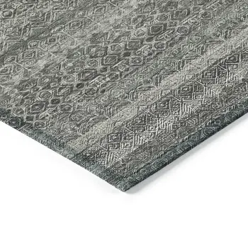 8' X 10' Pewter And Gray Striped Washable Indoor Outdoor Area Rug