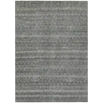 9' X 12' Pewter And Gray Striped Washable Indoor Outdoor Area Rug