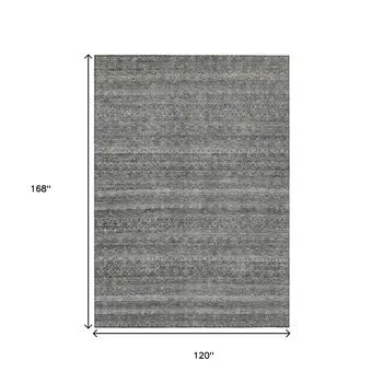 10' X 14' Pewter And Gray Striped Washable Indoor Outdoor Area Rug