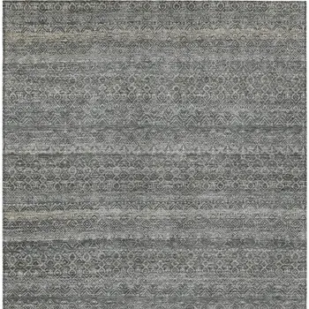 10' X 14' Pewter And Gray Striped Washable Indoor Outdoor Area Rug