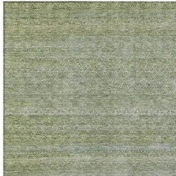 3' X 5' Sage And Ivory Striped Washable Indoor Outdoor Area Rug