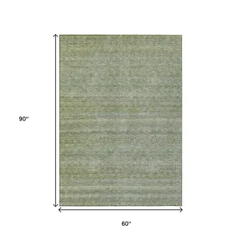 5' X 8' Sage And Ivory Striped Washable Indoor Outdoor Area Rug