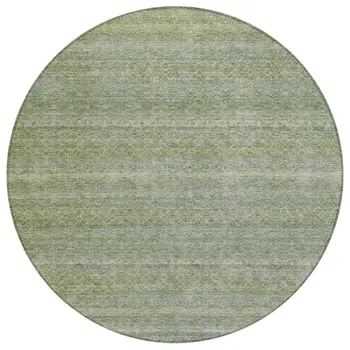 8' Sage And Ivory Round Striped Washable Indoor Outdoor Area Rug