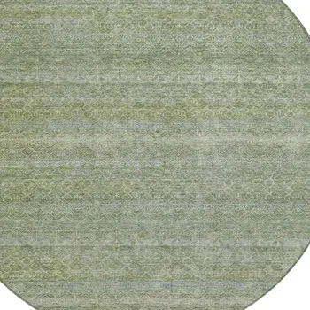 8' Sage And Ivory Round Striped Washable Indoor Outdoor Area Rug