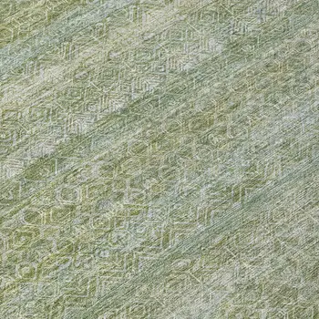8' Sage And Ivory Round Striped Washable Indoor Outdoor Area Rug