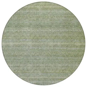 8' Sage And Ivory Round Striped Washable Indoor Outdoor Area Rug
