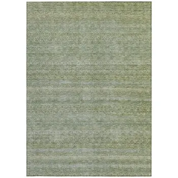 9' X 12' Sage And Ivory Striped Washable Indoor Outdoor Area Rug