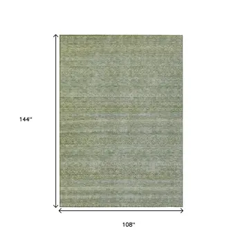 9' X 12' Sage And Ivory Striped Washable Indoor Outdoor Area Rug