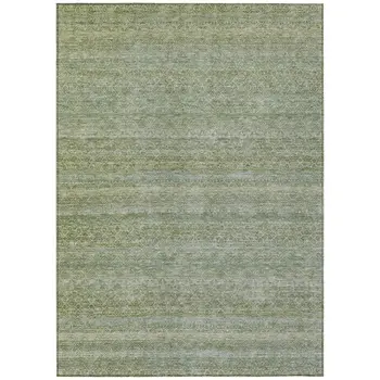 9' X 12' Sage And Ivory Striped Washable Indoor Outdoor Area Rug