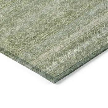 9' X 12' Sage And Ivory Striped Washable Indoor Outdoor Area Rug