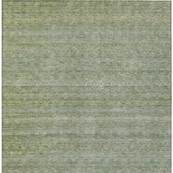 10' X 14' Sage And Ivory Striped Washable Indoor Outdoor Area Rug