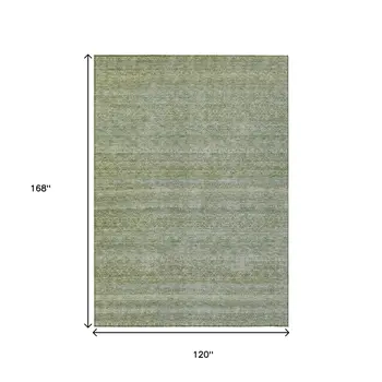 10' X 14' Sage And Ivory Striped Washable Indoor Outdoor Area Rug